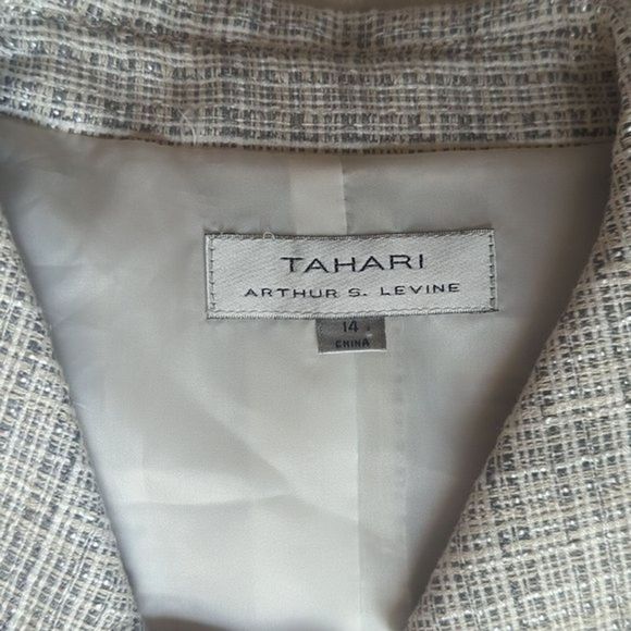 TAHARI ASL Tweed Cream & Silver Sparkle Jacket Blazer 14 Black Accent Buttons - Picture 4 of 12
